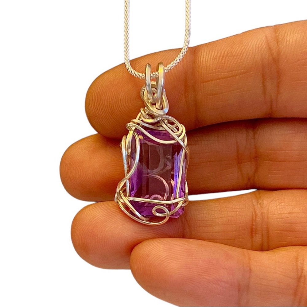 Amethyst Gemstone Pendant set in Pure Silver